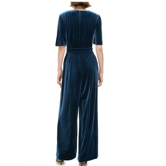 Eliza J Solid Velvet Jumpsuit, Blue, Size 8 - Picture 3 of 4